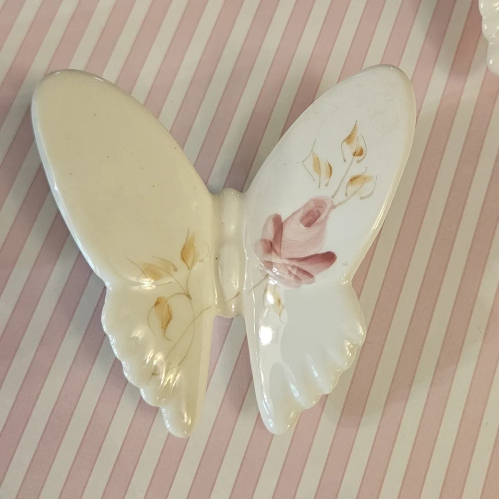 Set of three vintage porcelain,hand- Painted butterfly wall hangings